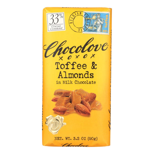 Chocolove Milk Chocolate Toffee Almonds Bar, 3.2 oz, 12 Pack