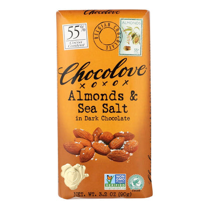 Chocolove Dark Chocolate Almond Sea Salt Bars, 3.2 oz, 12-Pack