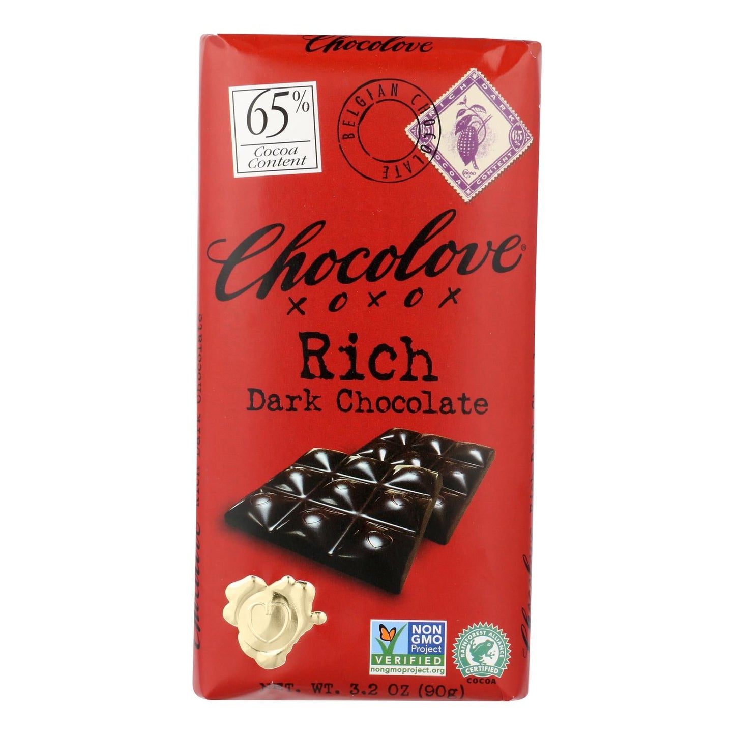 Chocolove Xoxox Dark Chocolate Bars, 3.2 oz, Case of 12
