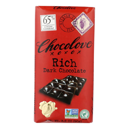 Chocolove Xoxox Dark Chocolate Bars, 3.2 oz, Case of 12