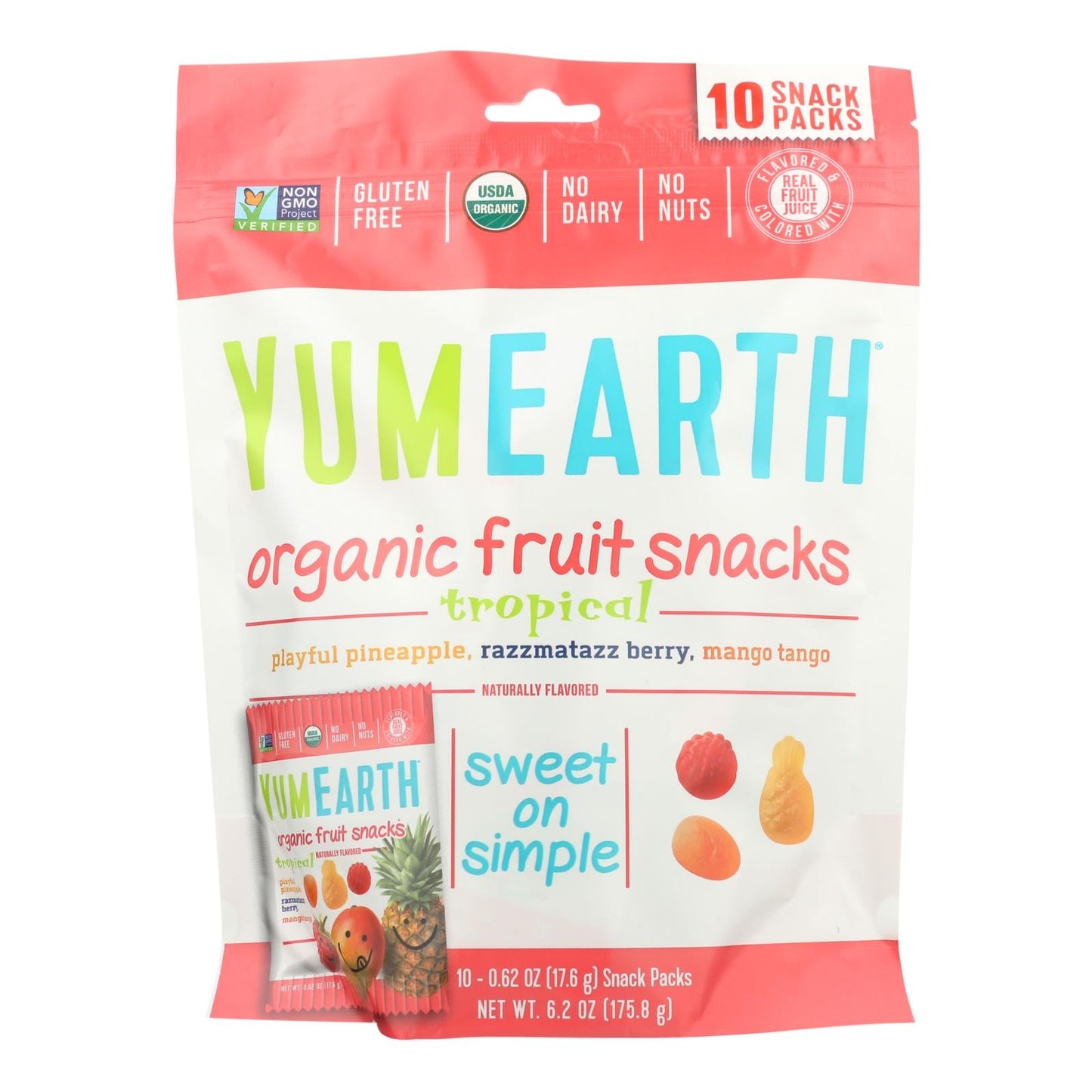 Yummyearth Organic Tropical Fruit Snacks, 12-Pack, 6.2 OZ