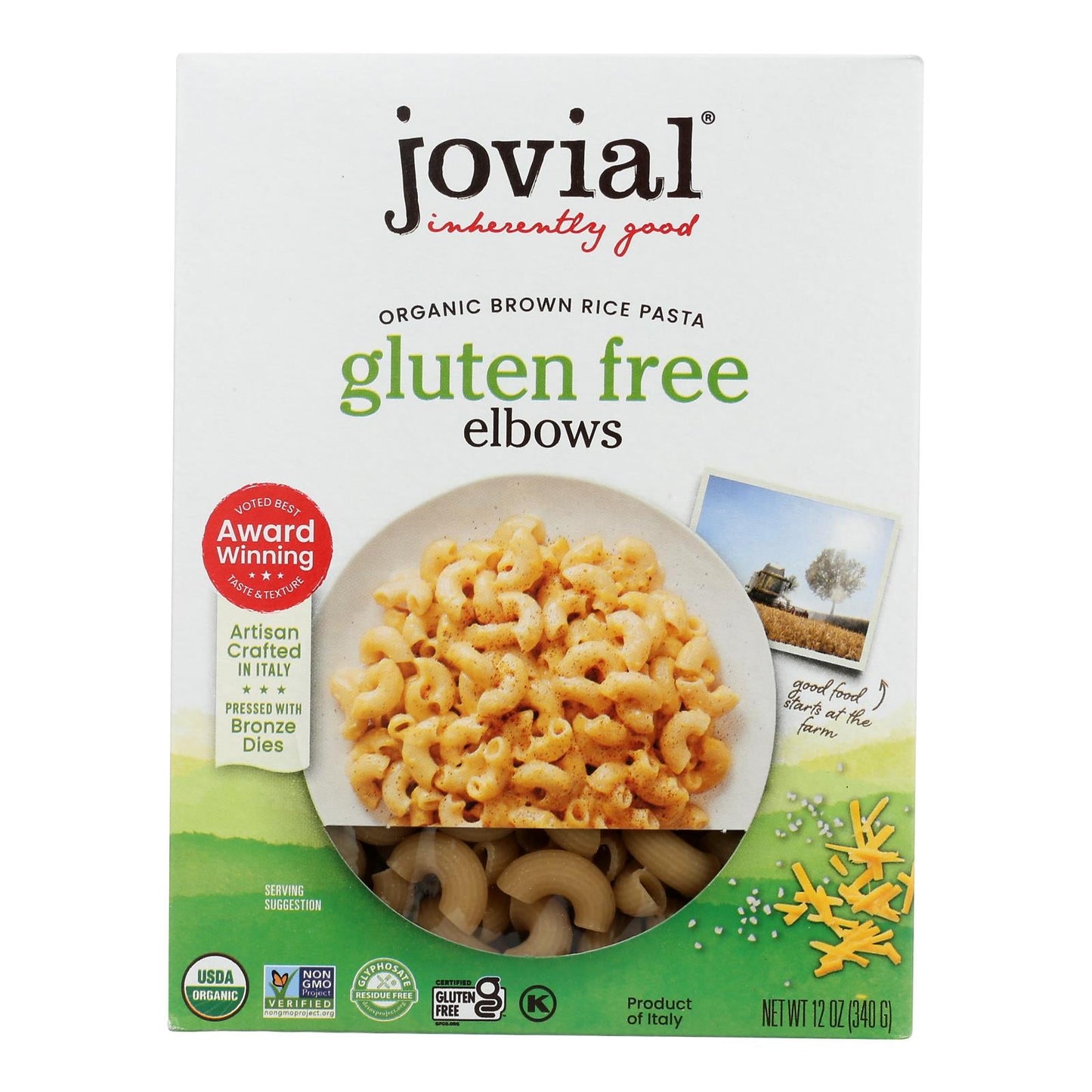 Jovial Gluten-Free Rice Elbow Pasta, Case of 12, 12 Oz