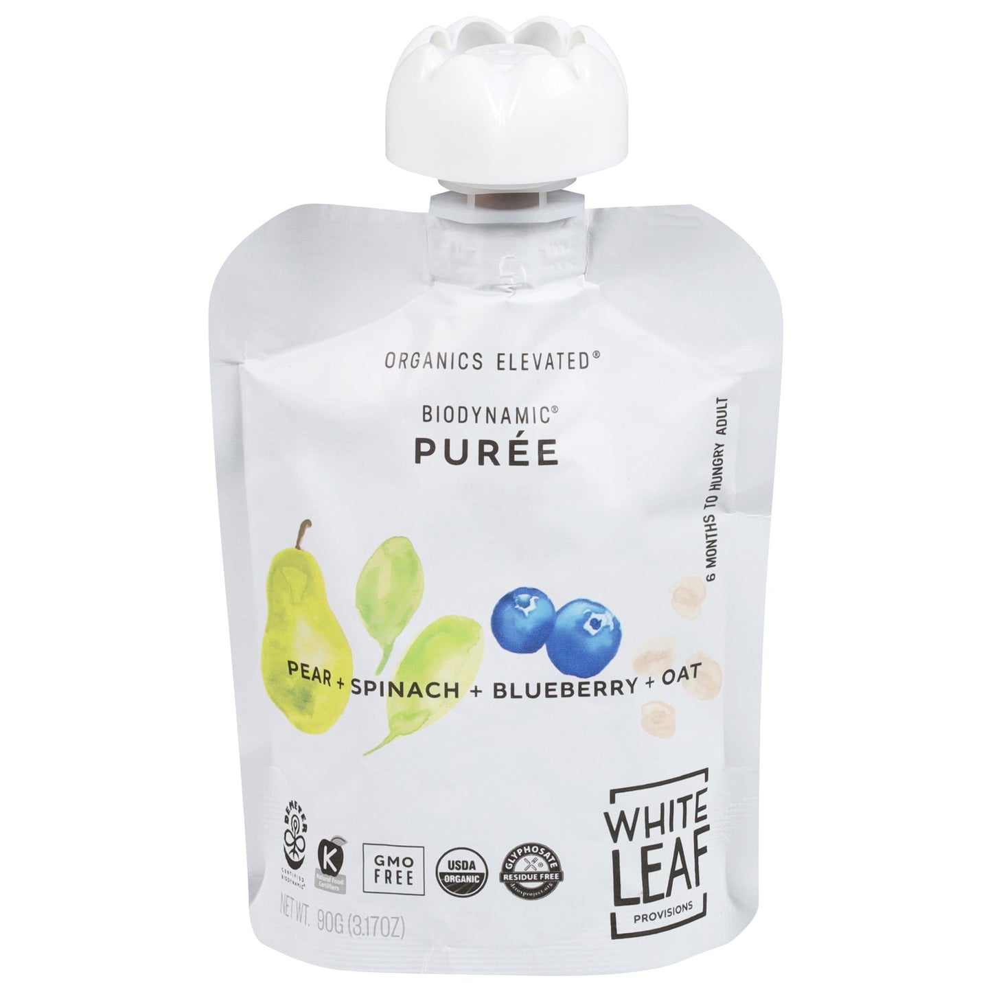 White Leaf Organic Baby Food, Spinach & Blueberry, 6-Pack