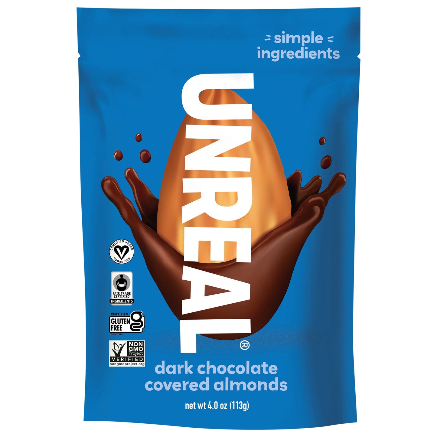 Unreal - Almonds Dk Choc Covered - CS of 6-4 OZ