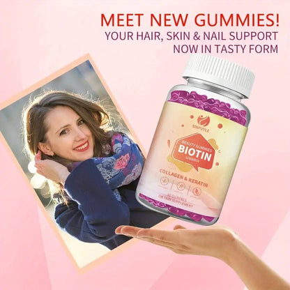 Biotin 12000MCG Beauty Gummies With Collagen & Keratin, Hair, Skin & Nail Support, 60 Count