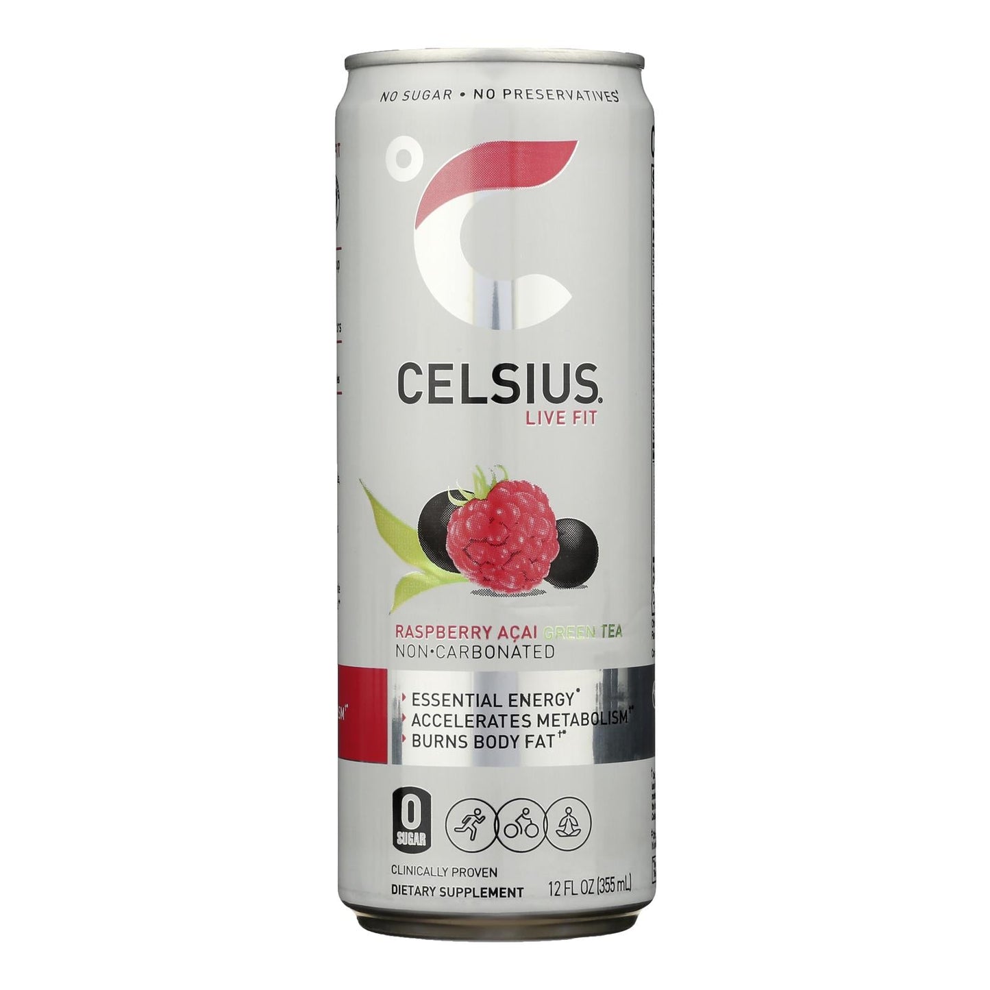Celsius Raspberry Acai Green Tea Supplement, 12-Pack, 12 oz