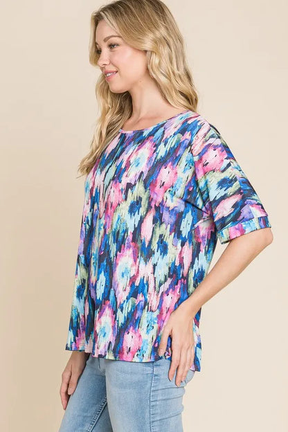 BOMBOM Lightweight Contrast Round Neck Short Sleeve T-Shirt