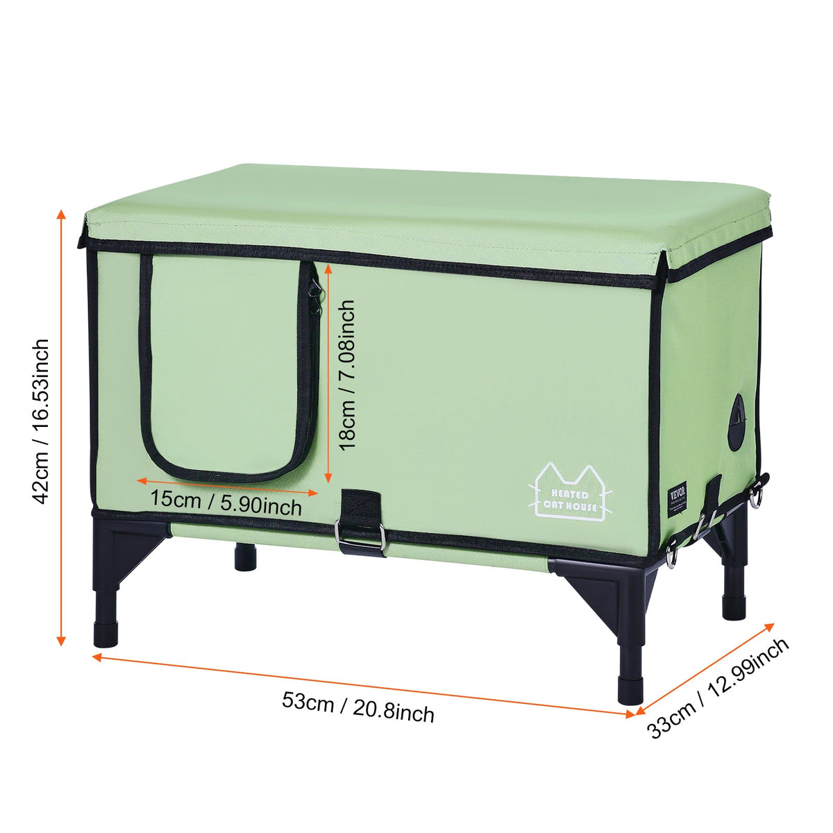 VEVOR Elevated Heated Cat House Cuboid Kitty Shelter With Heated Pad Green M