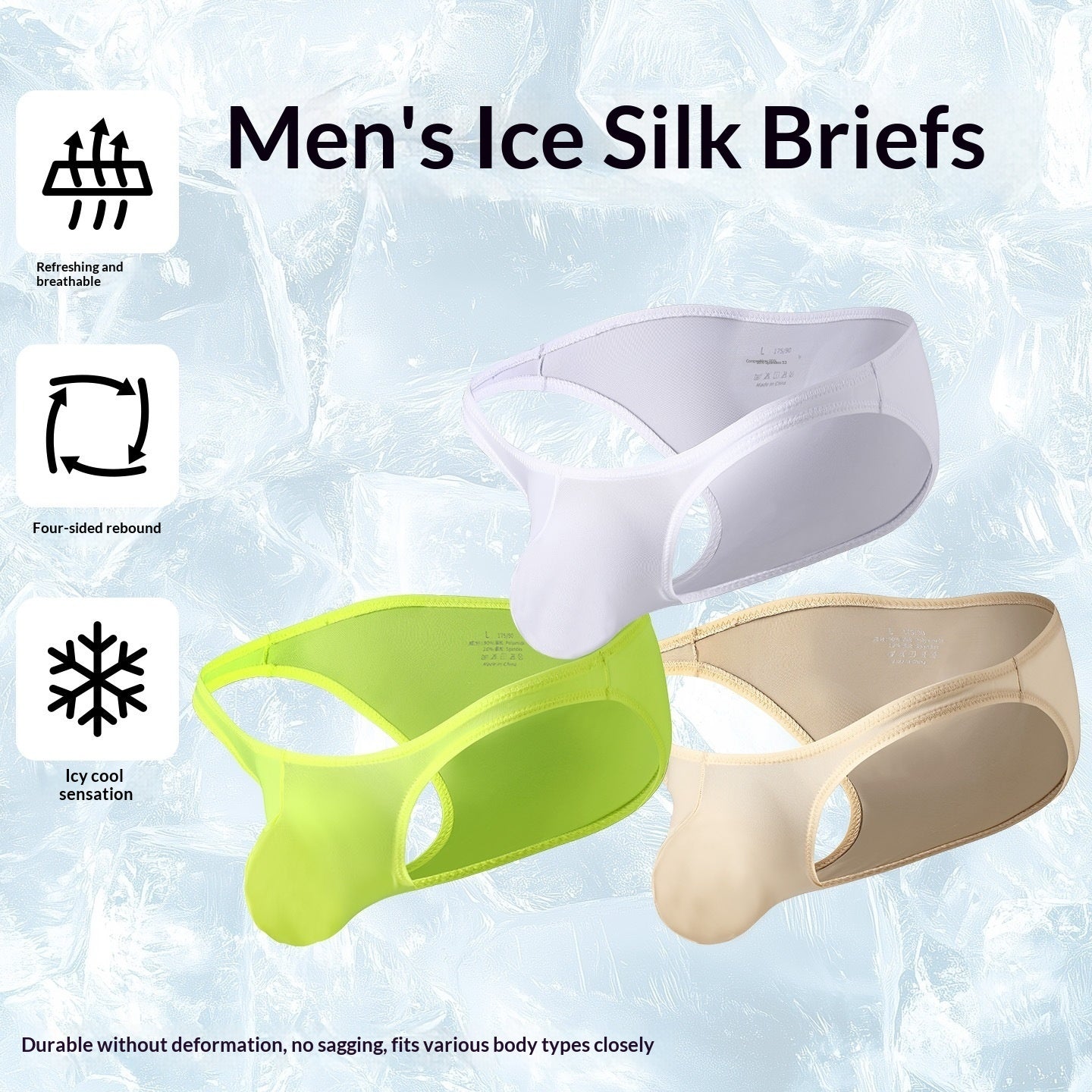 Mens Ice-silk Briefs Summer Thin Breathable Quick-drying Low-rise