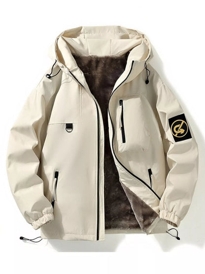 Men's Plus Size Drawstring Zip Up Hooded Jacket