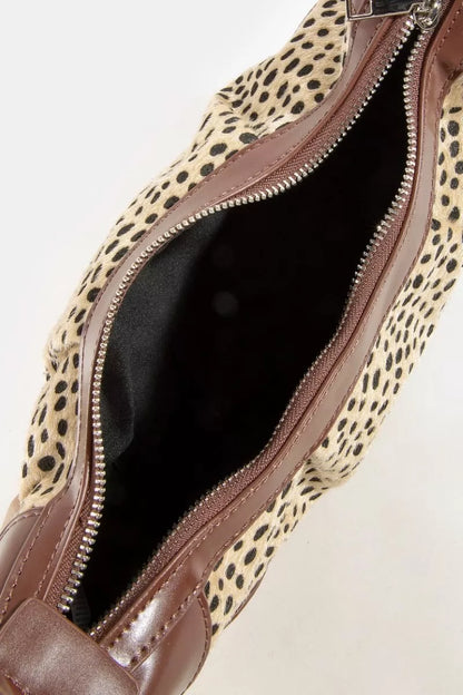 Fame Spotted Leopard Print Half Moon Shoulder Bag