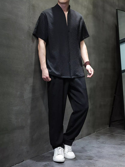 Men's Plus Size Casual Short Sleeve Top and Pants Set