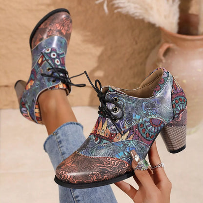 Lace-Up Block Heel Ankle Boots