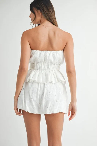 MABLE Floral Eyelet Lace Tube Top and Short Set