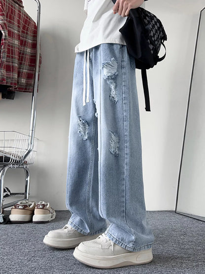 Men's Full Size Distressed Wide Leg Jeans Plus Size