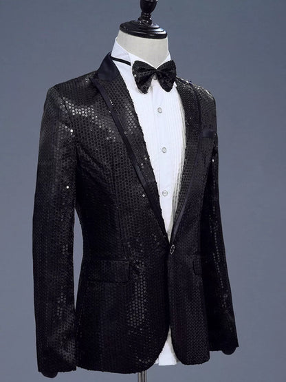 Men's Full Size Sequin One Button Long Sleeve Blazer Plus Size