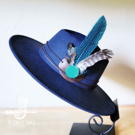 **Boho Western Felt Hat w/ Choice of Hatband- Navy 990a