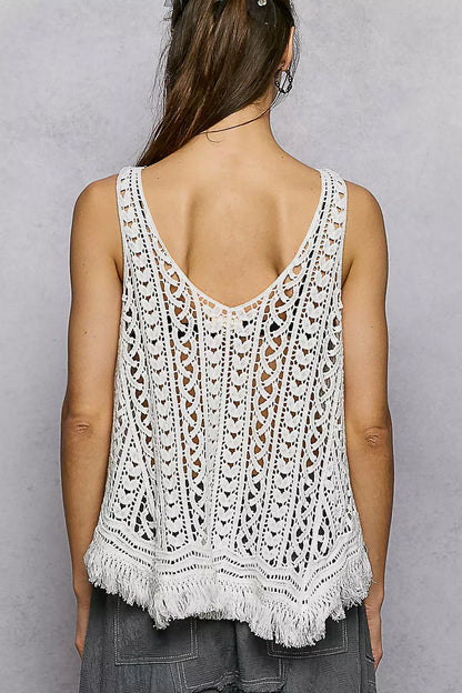 POL Crochet Fringe Hem Tank Top