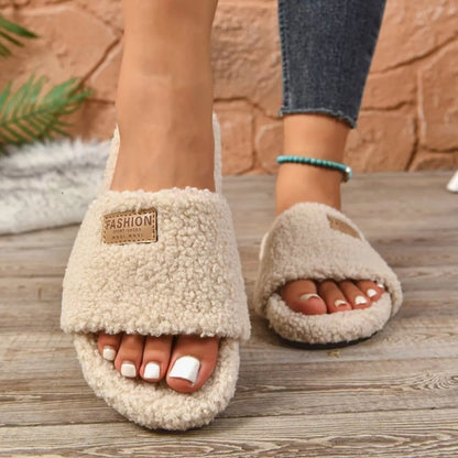 Fuzzy Open Toe Slippers