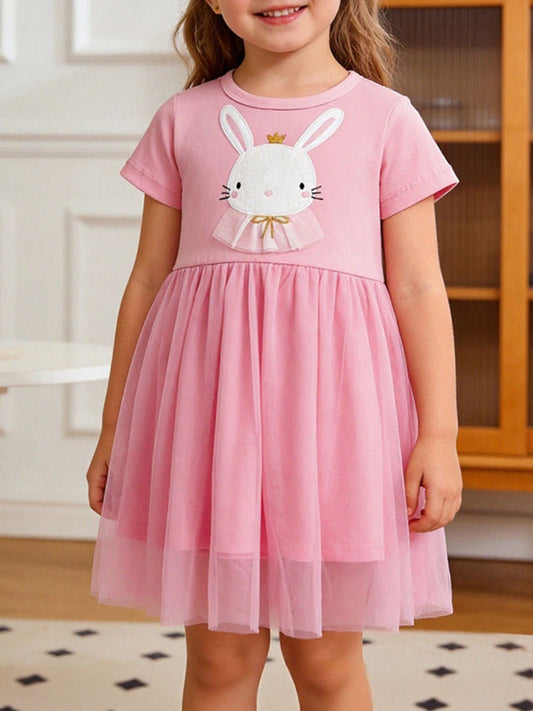 Children's Bunny Applique Tulle Layered Dress