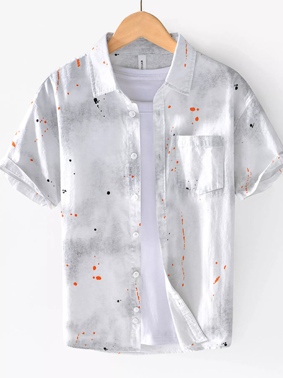 Men's Splatter Print Casual Short Sleeve Shirt