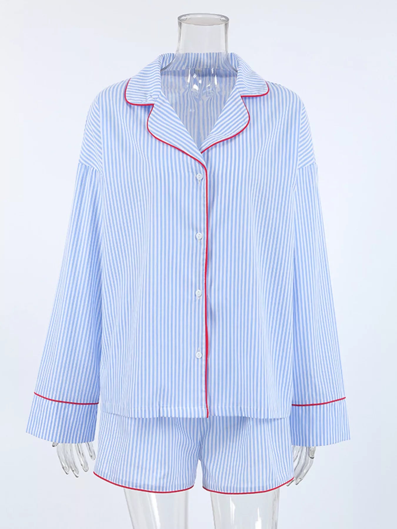 Striped Button Up Shirt and Shorts Lounge Set