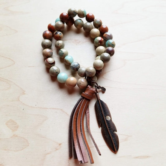 **Aqua Terra Jasper Beaded Bracelet w/ Tassel 019H