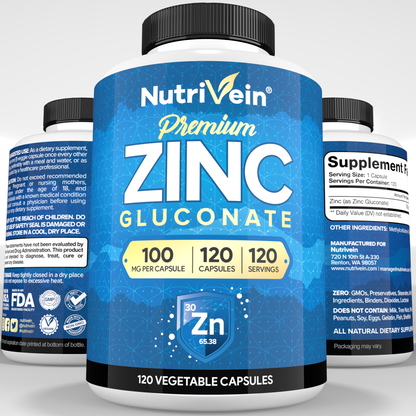 Nutrivein Premium Zinc Gluconate 100mg - 120 Capsules