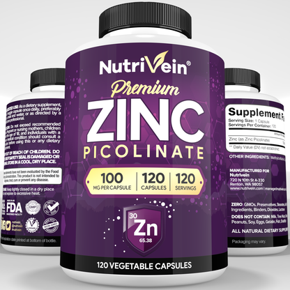 Nutrivein Premium Zinc Picolinate 100mg - 120 Capsules
