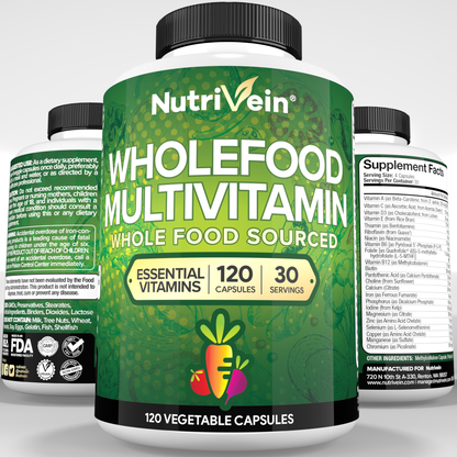 Nutrivein Whole Food Multivitamin for Men & Women – 120 Vegan Multivitamin Caps for Adults