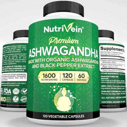 Nutrivein Premium Ashwagandha Supplement 1600mg - 120 Capsules