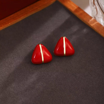 Geometric Triangle Stud Earrings with Gold Accent