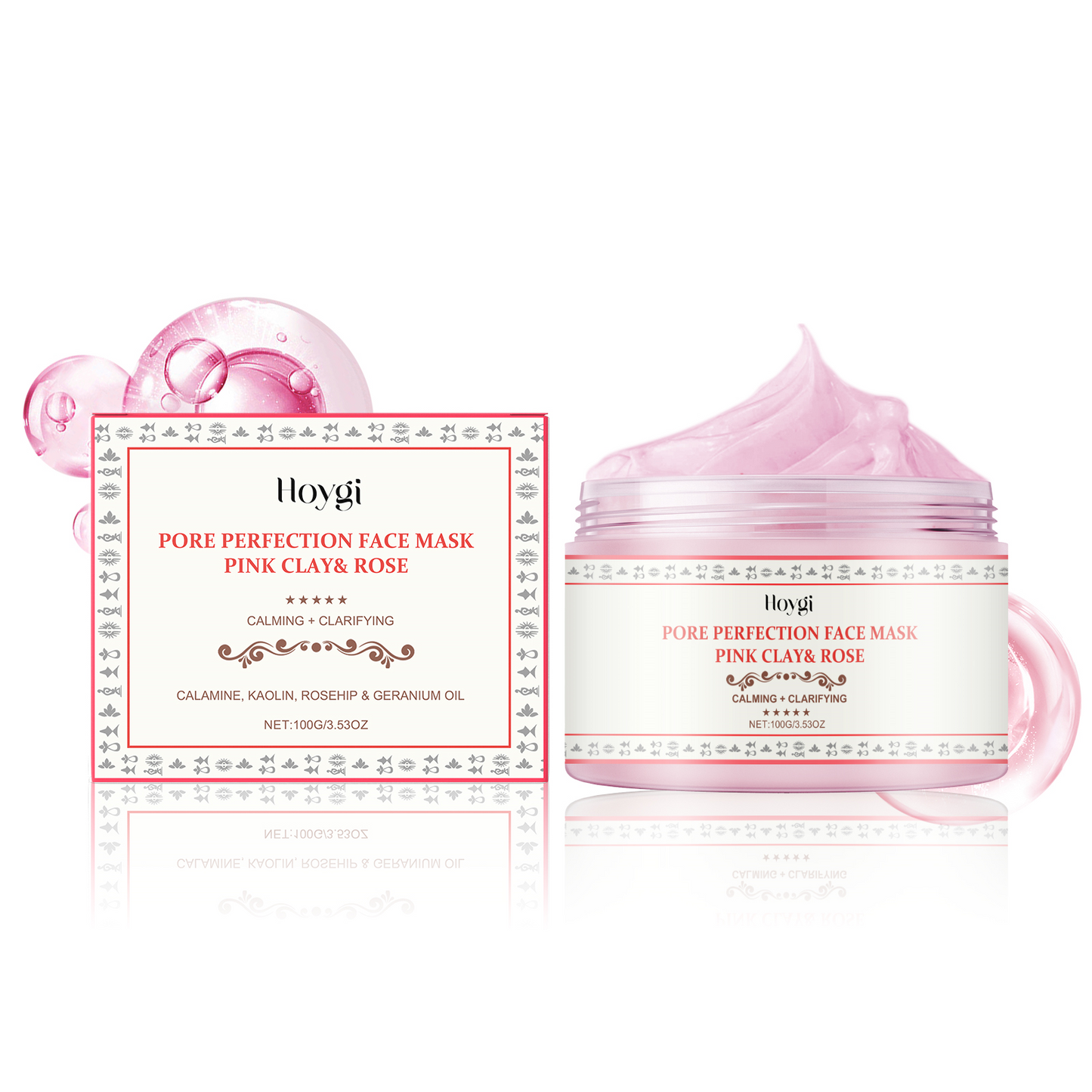 Hoygi Pink Rose Clay Mask, Gently Cleanses The Face, Hydrates, Moisturizes And Moisturizes The Skin