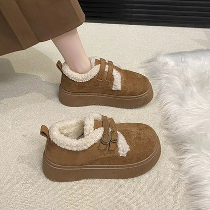 Double Buckle Fur-Lined Winter Ankle Boots