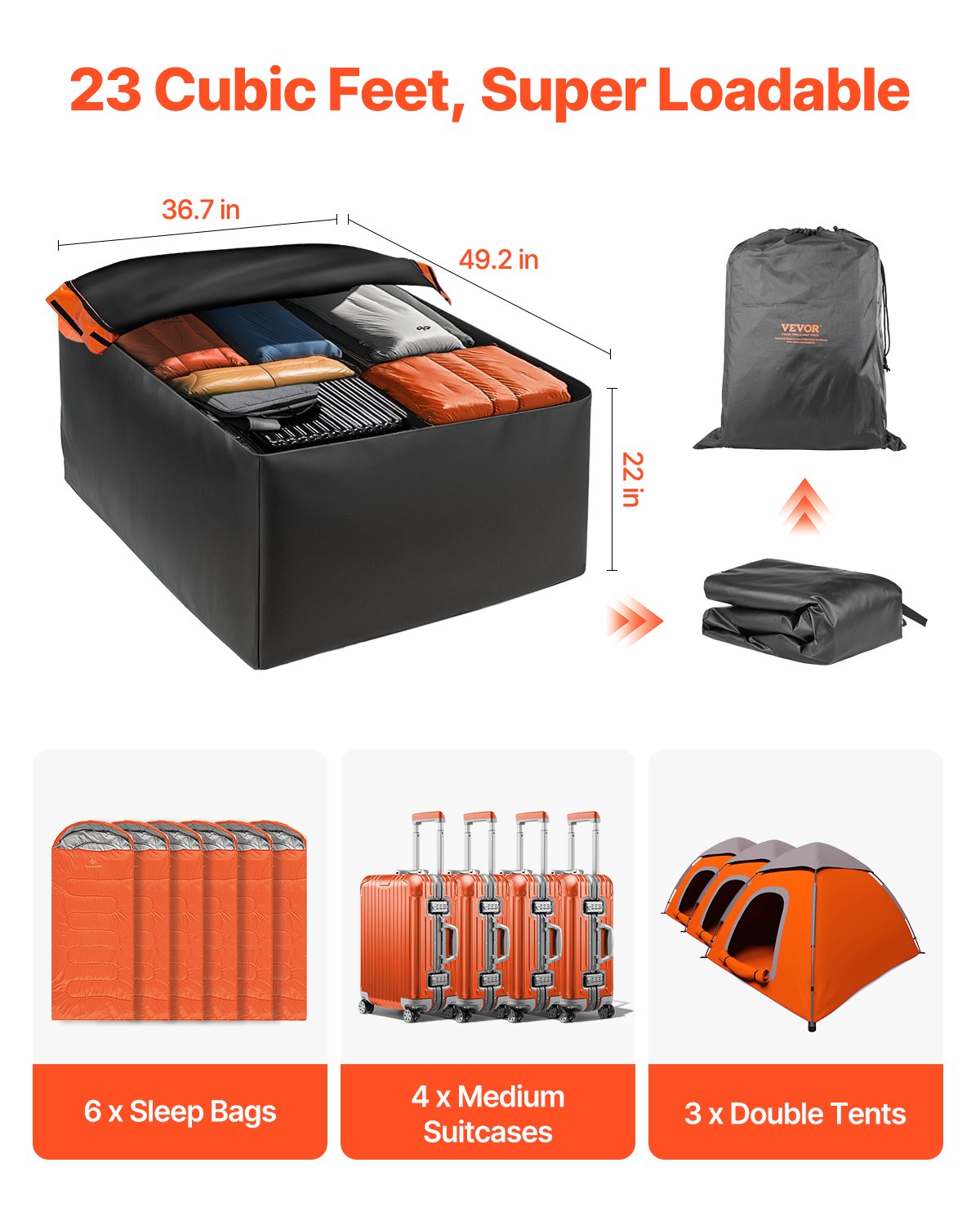 Car Rooftop Cargo Carrier Bag, 23 Cubic Feet Roof Cargo Carrier, Heavy Duty 840D PVC 100% Waterproof Car Roof Luggage Bag For All Vehicle With/without Rack- With Lock, Anti-Slip Mat, 6 Door Hook