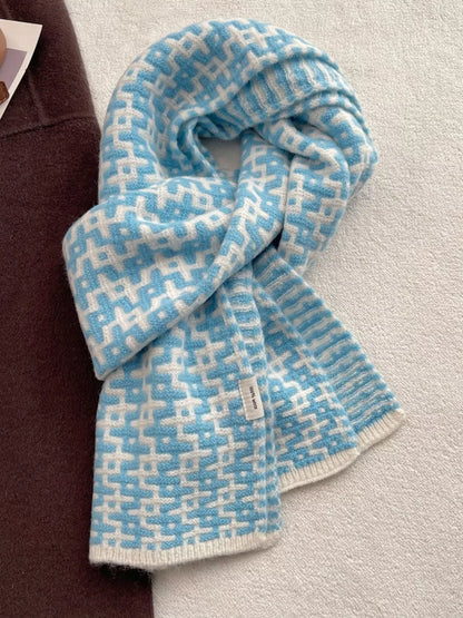 Wool Geometric Pattern Knitted Warm Scarf