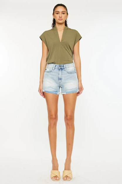 Kancan High Rise Raw Hem Denim Shorts