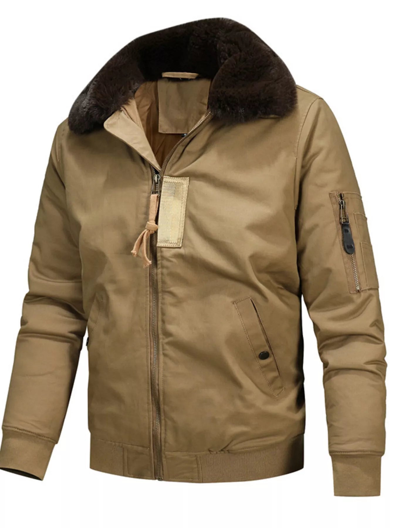 Men's Full Size Vintage Fur Collar Zip Up Jacket Plus Size