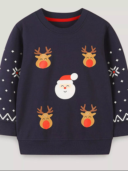 Children's Christmas Reindeer & Santa Round Neck Sweatshirt