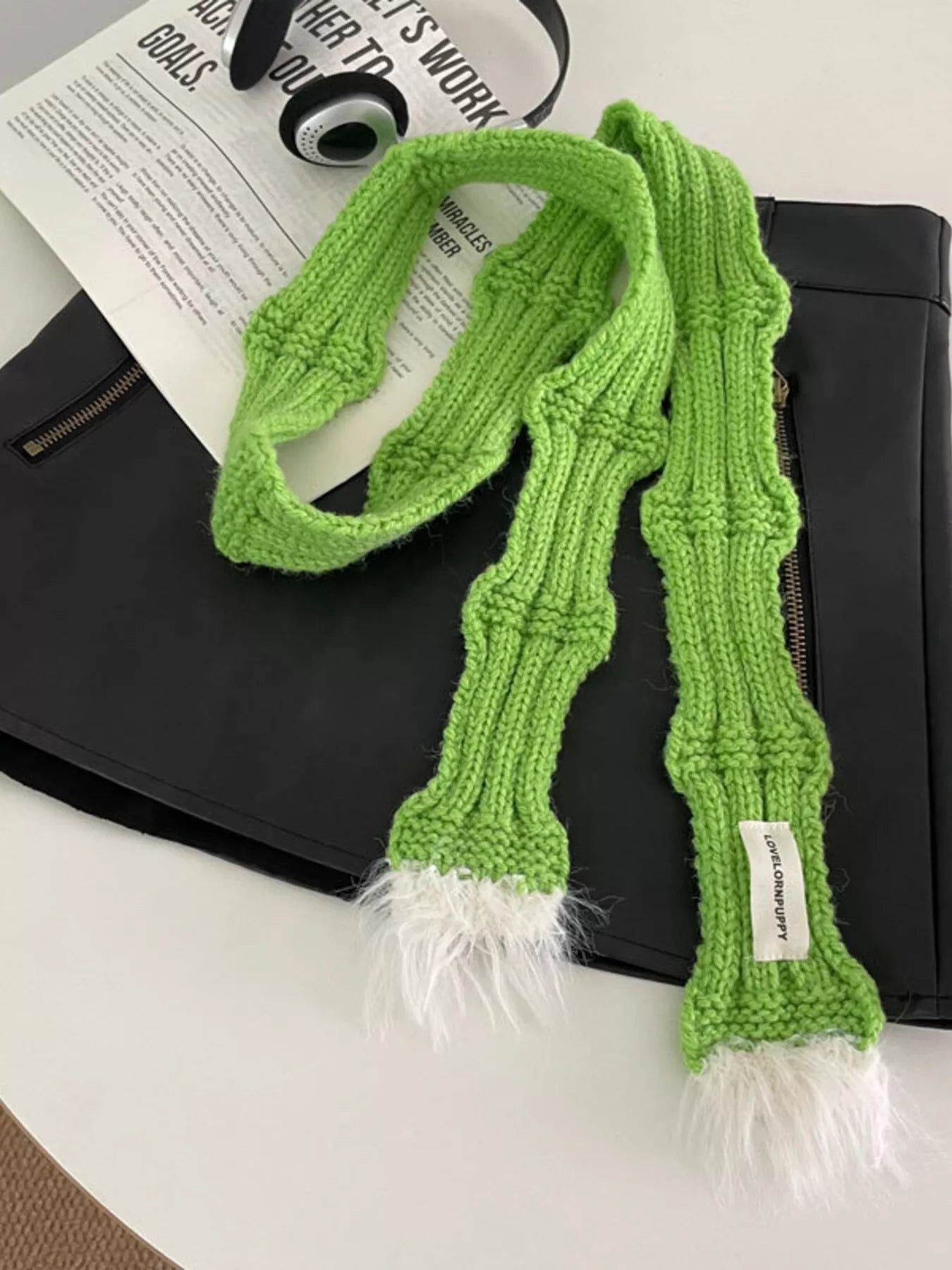 Knitted Plush Trim Scarf