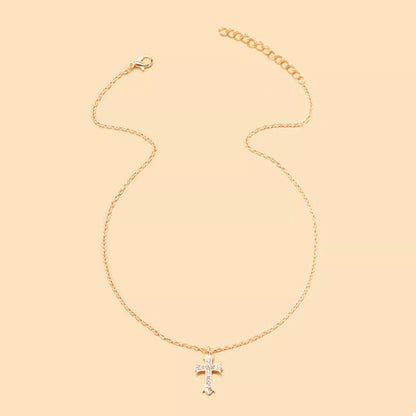 18K Gold-Plated Rhinestone Cross Necklace