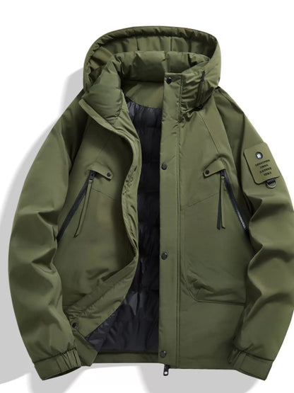 Men's Plus Size Hooded Snap Down Jacket