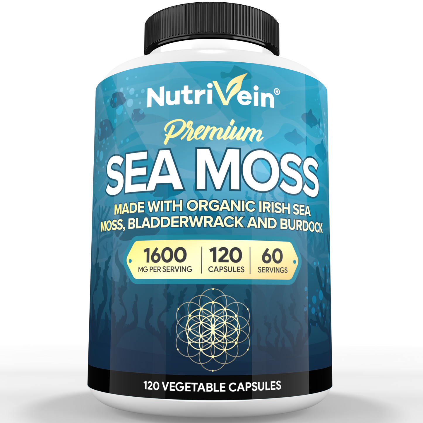 Nutrivein Organic Sea Moss 1600mg Plus Bladderwrack & Burdock - 120 Capsules