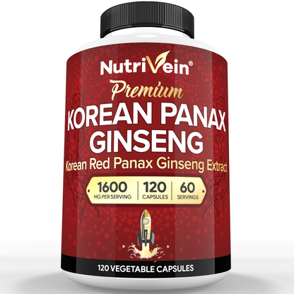 Nutrivein Korean Red Panax Ginseng 1600mg – Extra Strength Formula - 180 Capsules
