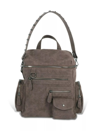 Multi-Pocket Studded Convertible Backpack Bag