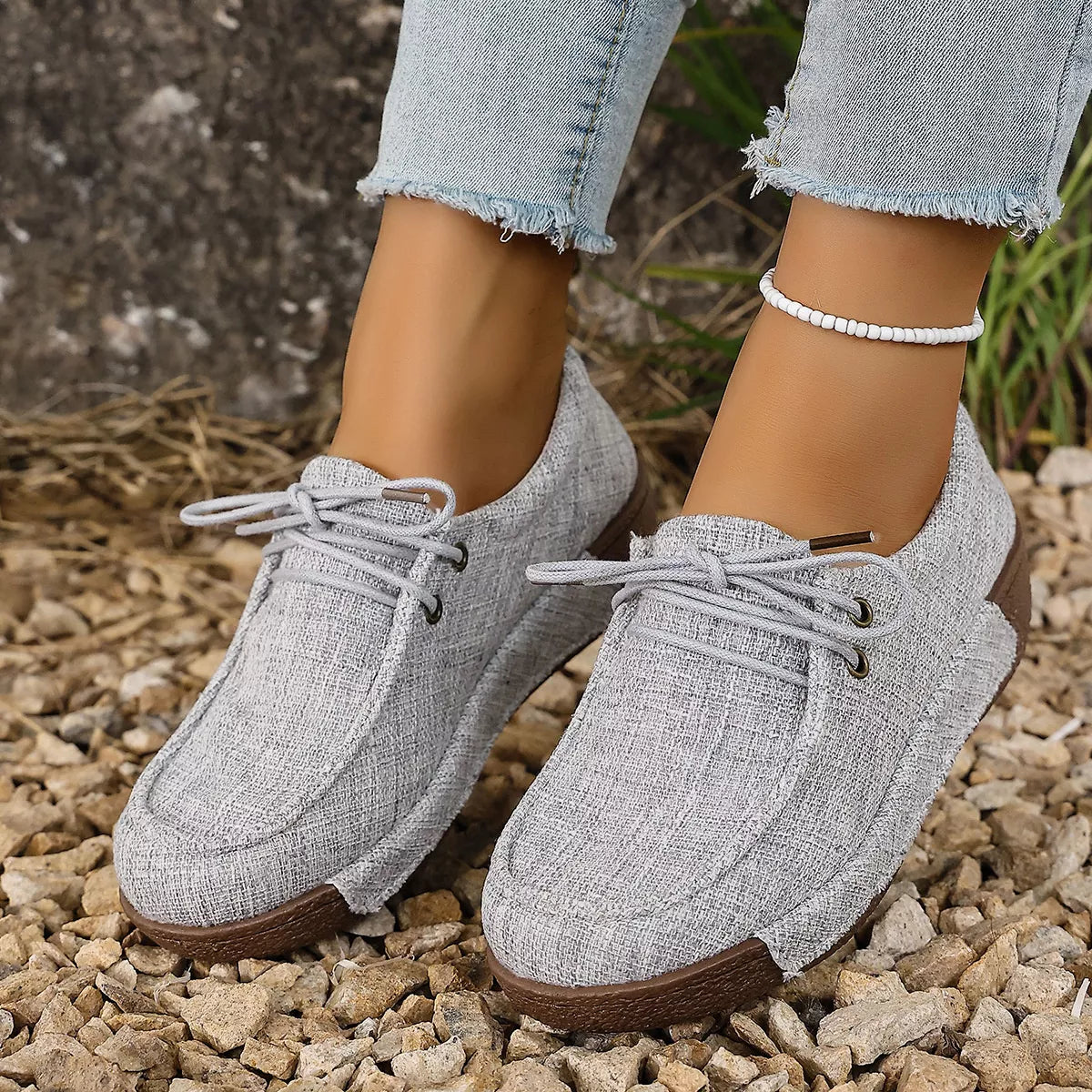 Round Toe  Lace-Up Sneakers