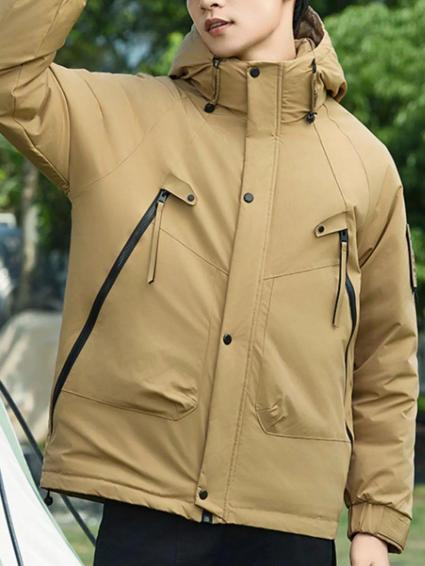 Men's Plus Size Hooded Snap Down Jacket