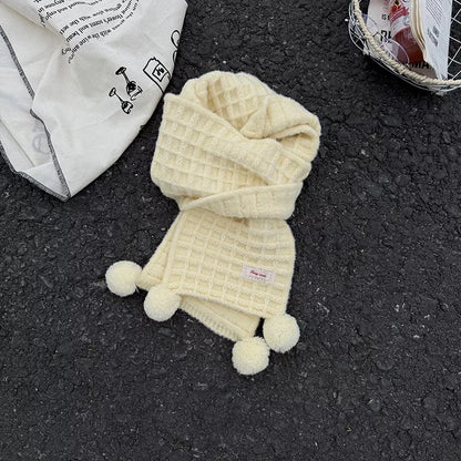 Waffle Knit Pom-Pom Scarf