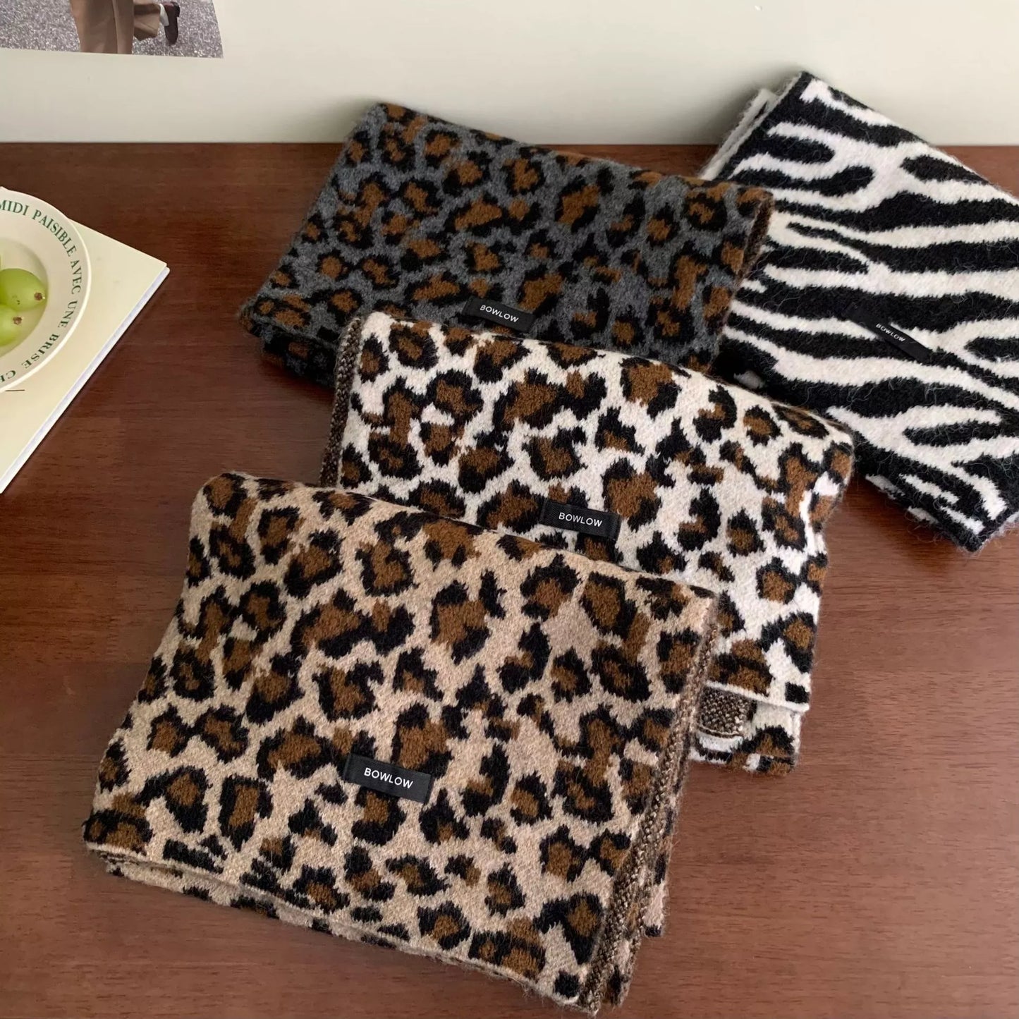Animal Print Plush Winter Scarf