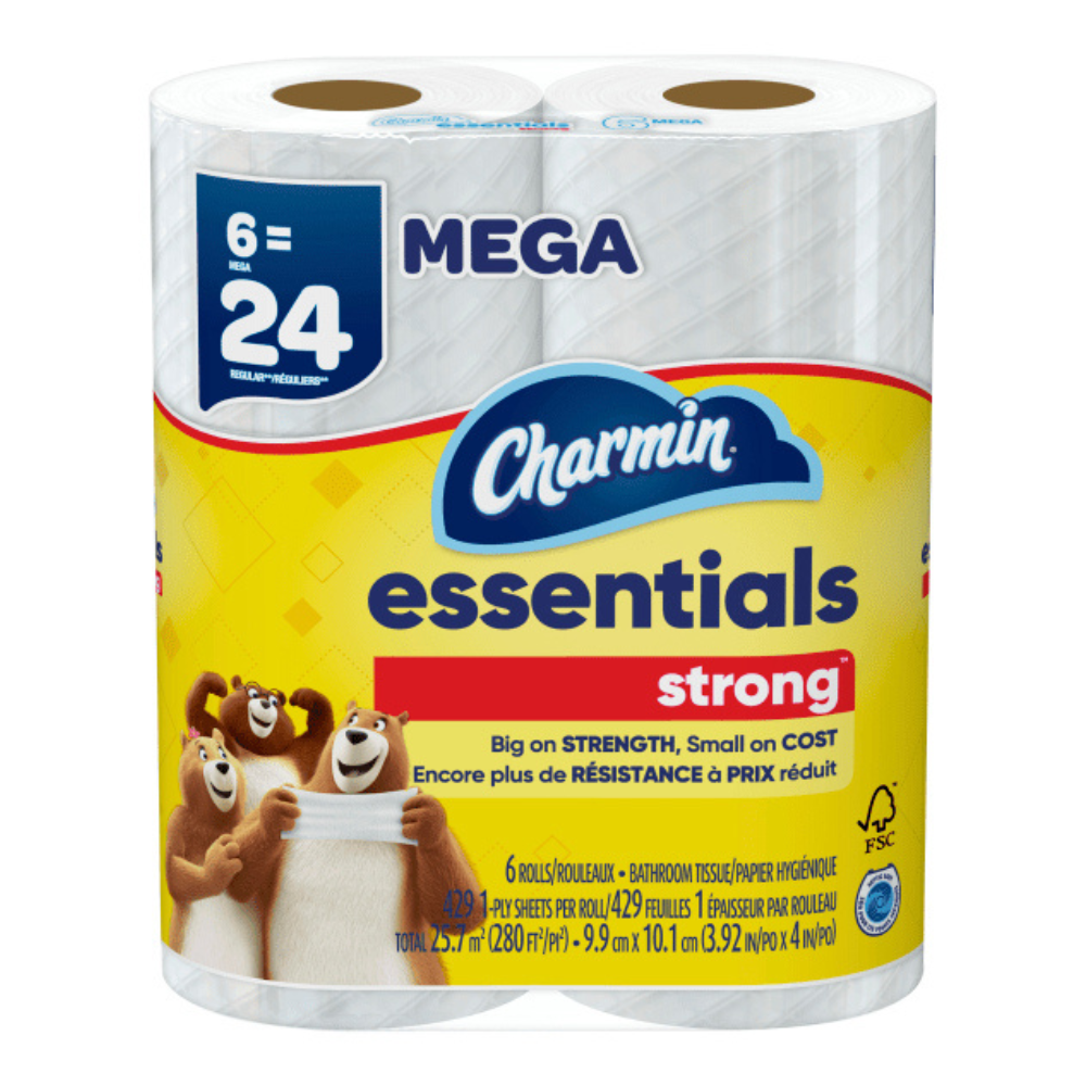 Charmin Essentials Strong Toilet Paper 6 Mega Rolls  Per Roll (429 Sheets)